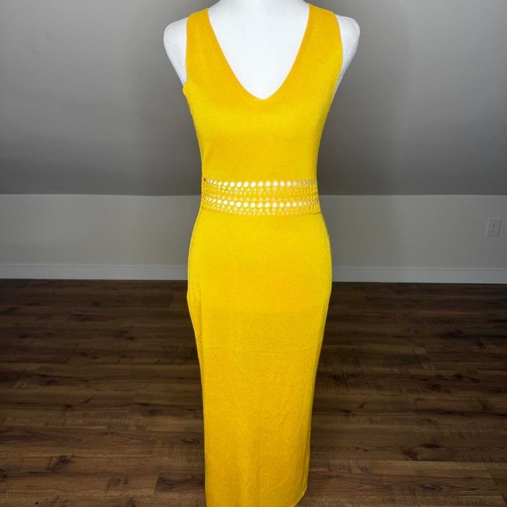 H&M NWT Yellow Knit Midi Dress XS Sunshine Sleeveless Bodycon Vacation Core